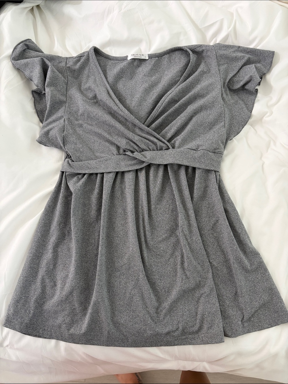 Heather Gray & Burgundy Faux-Wrap Flutter Sleeve Maternity Top